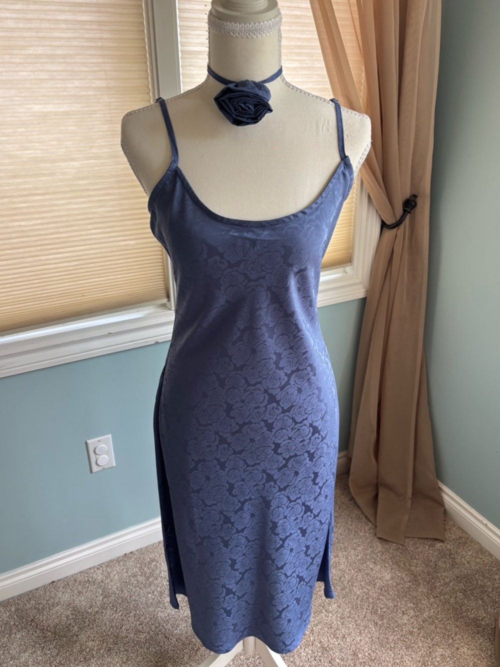 NWT - 12th Tribe Aubrey Blue Satin Jacquard Midi Dress